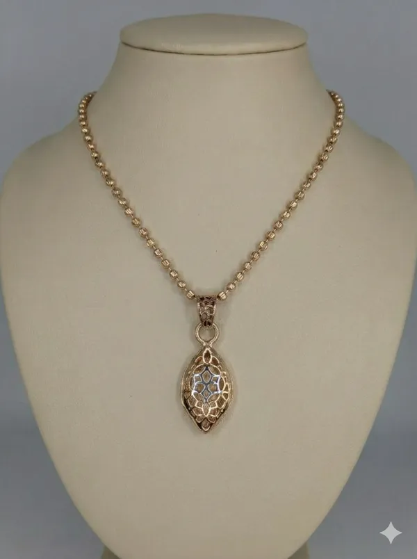 Elegant_Gold_Tone_Filigree_Pendant_Necklace_For_Women_925_Sterling_Silver